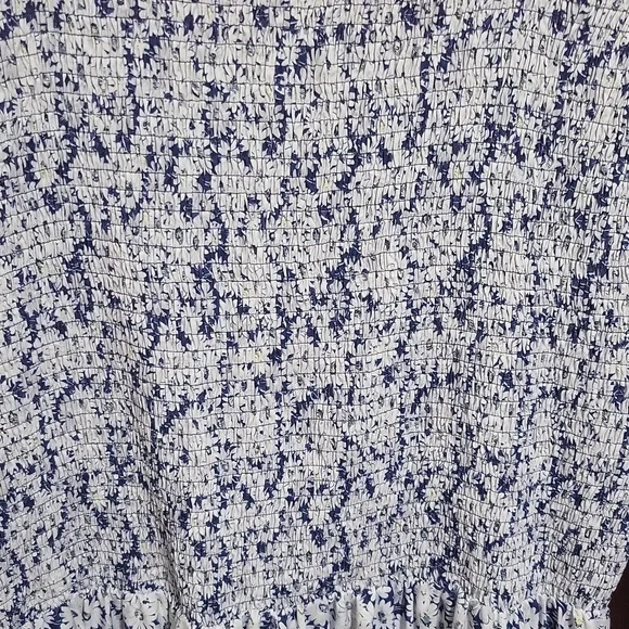 Blue and White Floral Smocked Midi Dress Size Xl - Picture 6 of 6